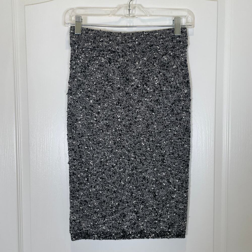 Ann Taylor Boucle Marled Knit Pencil Skirt Stretchy‎ Black White NWT XS Petite